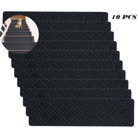 VQPeo 10 Pcs Non Slip Stair Treads for Wooden Steps, Stairs Carpet Treads Indoor with Reusable Peel and Stick Adhesive(Black)