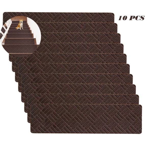 VQPeo 10 Pcs Non Slip Stair Treads for Wooden Steps, Stairs Carpet Treads Indoor with Reusable Peel and Stick Adhesive(Brown)