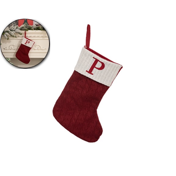 VQPeo 11.8 Inch Red Knit Christmas Stockings, Personalized Embroidered Letter Christmas Stocking, Family Holiday Xmas Party Decor