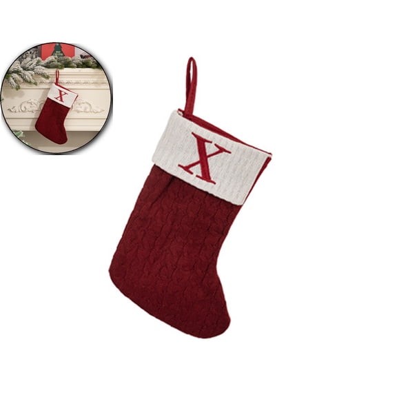 VQPeo 11.8 Inch Red Knit Christmas Stockings, Personalized Embroidered Letter Christmas Stocking, Family Holiday Xmas Party Decor