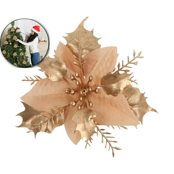 VQPeo 12 Pcs Artificial Flower, Christmas Wreath, Poinsettia Arrangement for Holiday Home Decor & Festive Table Settings