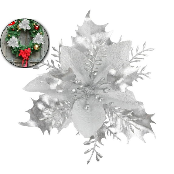 VQPeo 12 Pcs Artificial Flower, Christmas Wreath, Poinsettia Arrangement for Holiday Home Decor & Festive Table Settings