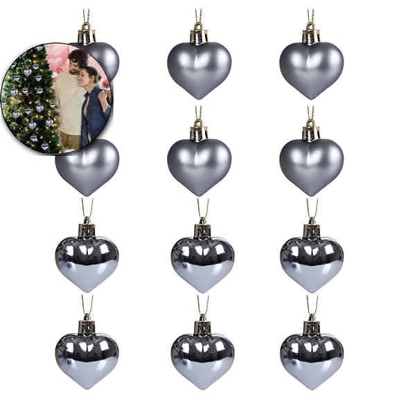 VQPeo 12 Pcs Heart Shaped Xmas Tree Decor, Heart Shaped Romantic Hanging Ornaments, Plastic Heart Shaped Xmas Bauble, for Festival Party Wedding