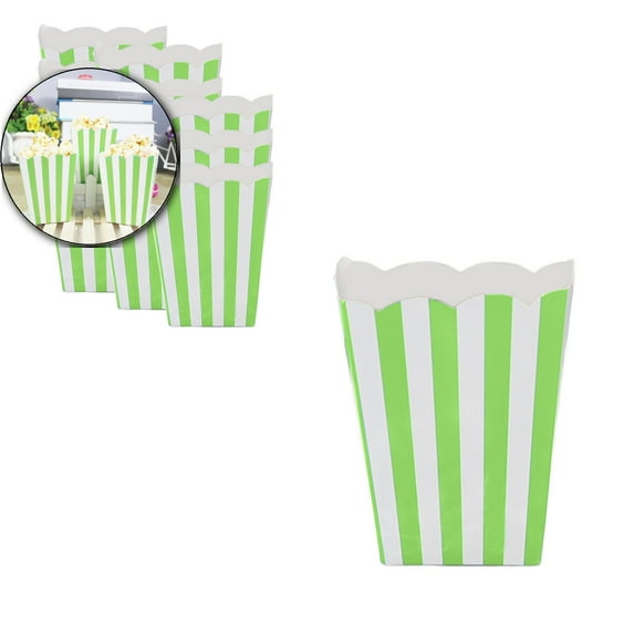 VQPeo 12pcs Paper Open-top Popcorn Box, Mini Movie Night Popcorn Boxes Stripes Popcorn Bags Snack Treat Bucket for Christmas Carnival Party