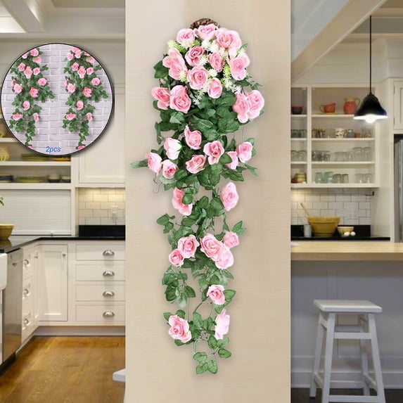 VQPeo 2 Pack Fake Rose Garland, 36 Inch Artificial Flowers, Plastic Wedding Floral Decor for Home Parties & Outdoor Arch Arrangements