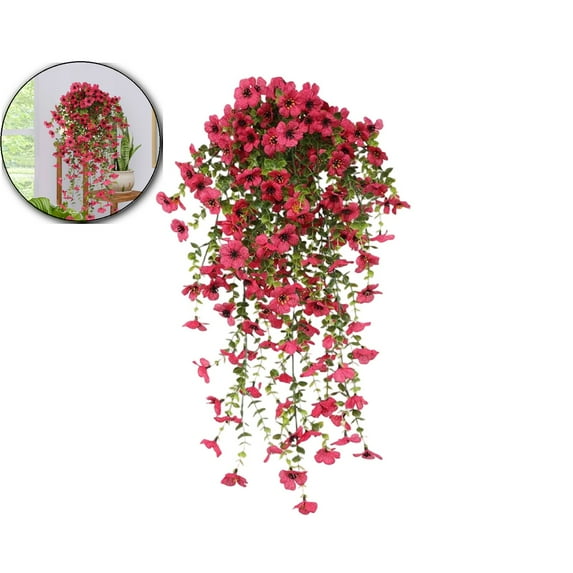 VQPeo 2 Pcs UV-Protected Artificial Hanging Flowers - Faux Morning Glory Baskets for Indoor & Outdoor Decor