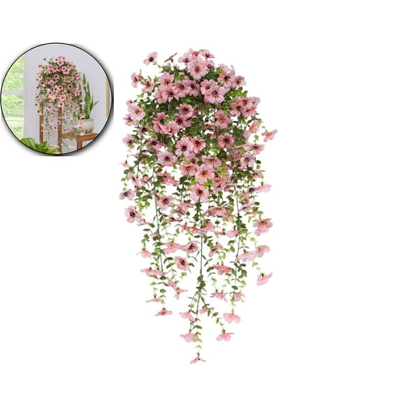 VQPeo 2 Pcs UV-Protected Artificial Hanging Flowers - Faux Morning Glory Baskets for Indoor & Outdoor Decor