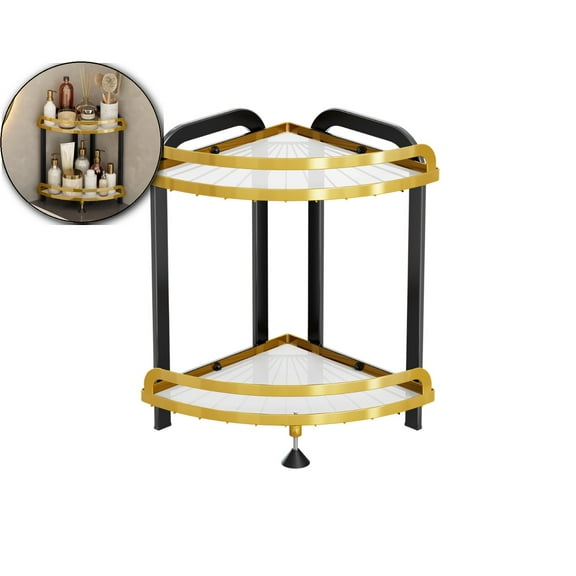 VQPeo 2-Tier Corner Bathroom Counter Organizer, Vanity Makeup & Skincare Storage Shelf, Kitchen Perfume Holder, Countertop Display Stand