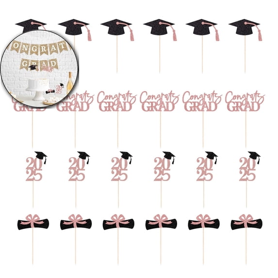 VQPeo 2025 Graduation Cupcake Card Decoration 6 Sets/24 Pieces Graduation Season Party Decoration Supplies