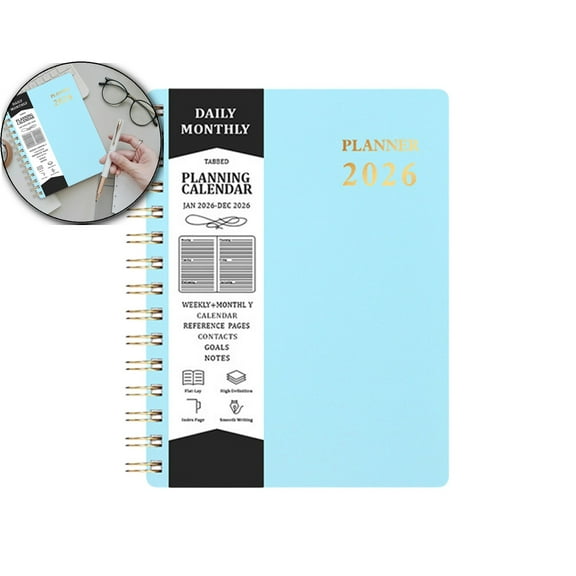 VQPeo 2026 Coil Schedule Book, A5 Planner Diary, Faux Leather Bound Organizer for Daily Planning and Journaling