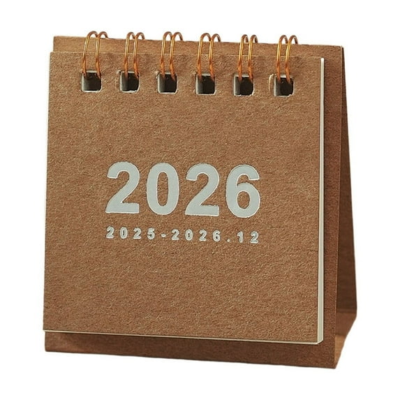 VQPeo 2026 Vintage Mini Desk Calendar, Portable Coil Planner, Desktop Ornament Datebook for Office Workstation Scheduling