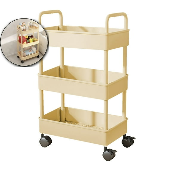 VQPeo 3-Tier Kitchen Storage Cart, Armrest Bathroom Organizer, Mobile Toiletries Rack for Home Organization