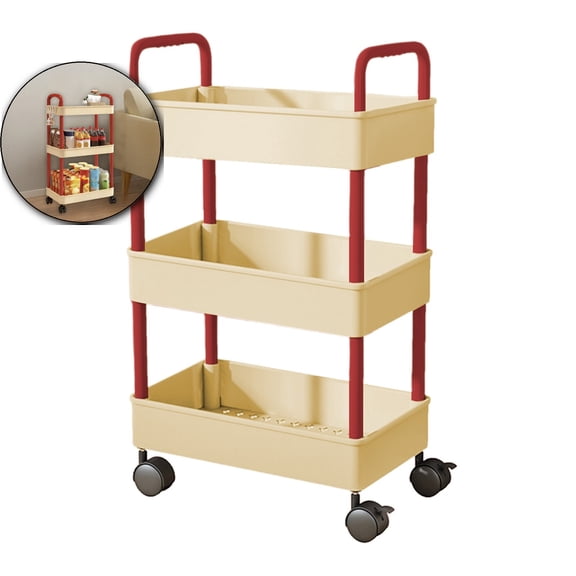 VQPeo 3-Tier Kitchen Storage Cart, Armrest Bathroom Organizer, Mobile Toiletries Rack for Home Organization