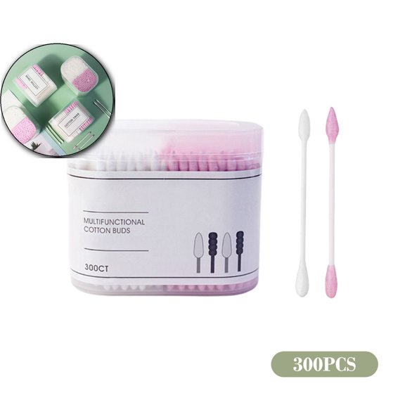 VQPeo 300 Count Lint-Free Ear Swabs, Double-Sided Paper Stick Buds, Gentle Round Tightly Wrapped Tips for Personal Hygiene & Makeup Application