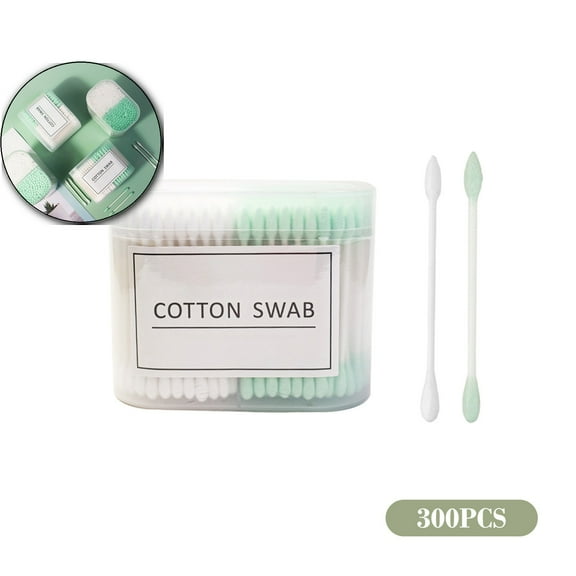 VQPeo 300 Count Lint-Free Ear Swabs, Double-Sided Paper Stick Buds, Gentle Round Tightly Wrapped Tips for Personal Hygiene & Makeup Application
