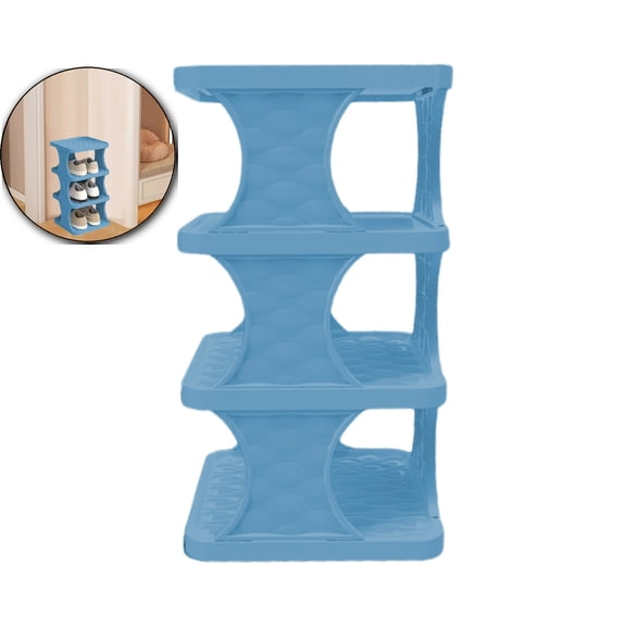 VQPeo 4 Tier Shoe Rack Small Vertical Shoe Shelf Organizer Plastic Narrow Shoes Racks for Closet Stable Detachable Storage for Hallway Balcony