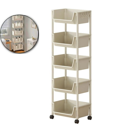 VQPeo 5 Tier Rolling Utility Cart, Book Cart with Wheels, Office Book Carts with Divided Top Shelf for Organizing Books and Supplies in Home, Office, Classroom