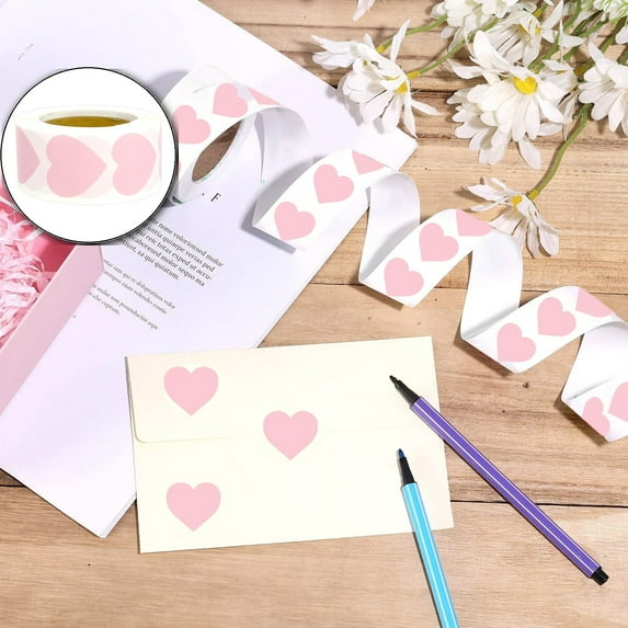 VQPeo 500 Labels/roll Heart-Shaped Decorative Adhesive Stickers for Weddings Wrapping and Party Favors for Candy Bags and Envelopes