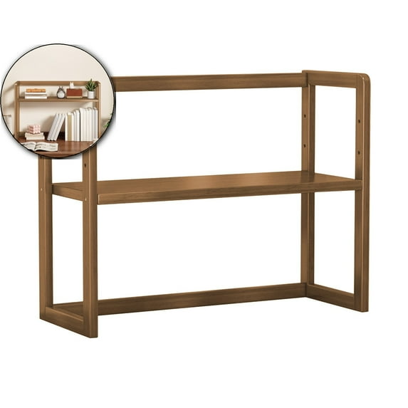 VQPeo Adjustable Height Double Tier Wood Desktop Shelf Organizer, Multi-Use Home Office Kitchen Display Rack