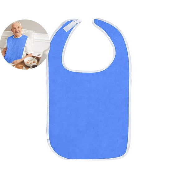 VQPeo Adult Bibs for Elderly Women Men Terry Cloth Bib for Eating Adjustable Bib Clothing Protectors(Blue)