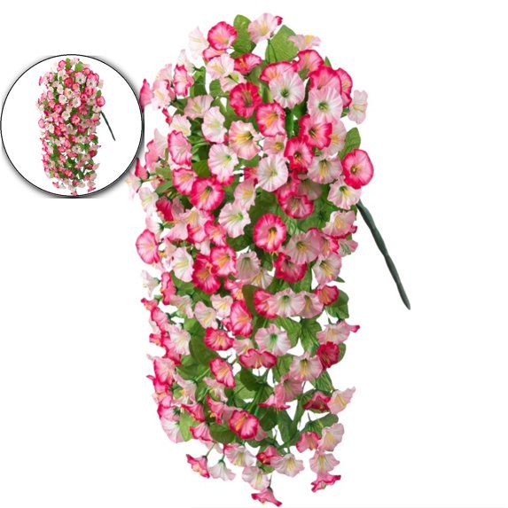 VQPeo Artificial Faux Plants Flowers for Outdoor Decoration, UV Resistant Fake Silk Morning Glory Long Trailing Vines, Perfect for Hanging Planter, Porch & Patio