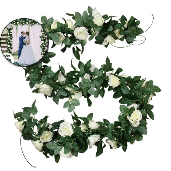 VQPeo Artificial Flower Vines Garland, Faux Leaf Wedding Arch Decor, Valentine’s Day Simulated Floral Strand for Romantic Home & Outdoor Celebrations
