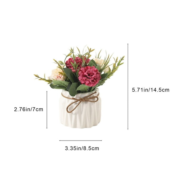 VQPeo Artificial Hydrangea Bouquet with Small Vase Fake Silk Variety Flower Balls Flowers Decoration for Table Home Party Office Wedding