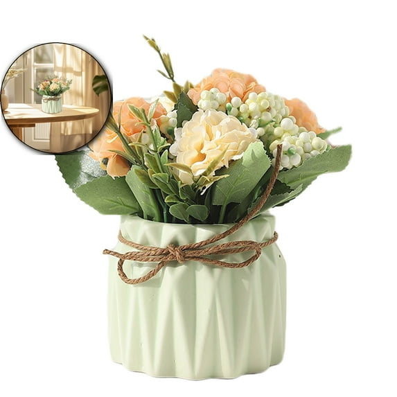 VQPeo Artificial Hydrangea Bouquet with Small Vase Fake Silk Variety Flower Balls Flowers Decoration for Table Home Party Office Wedding