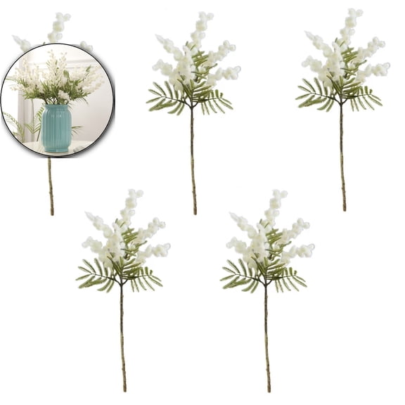 VQPeo Artificial Mimosa Branch, Faux Silk Tree Flowers, Realistic Fake Flower for Home, Wedding & Living Room Decor(White)