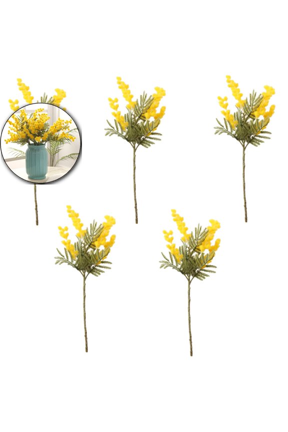 Artificial Mimosa Branch, Faux Silk Tree Flowers, Realistic Fake Flower for Home, Wedding & Living Room Decor(Yellow)