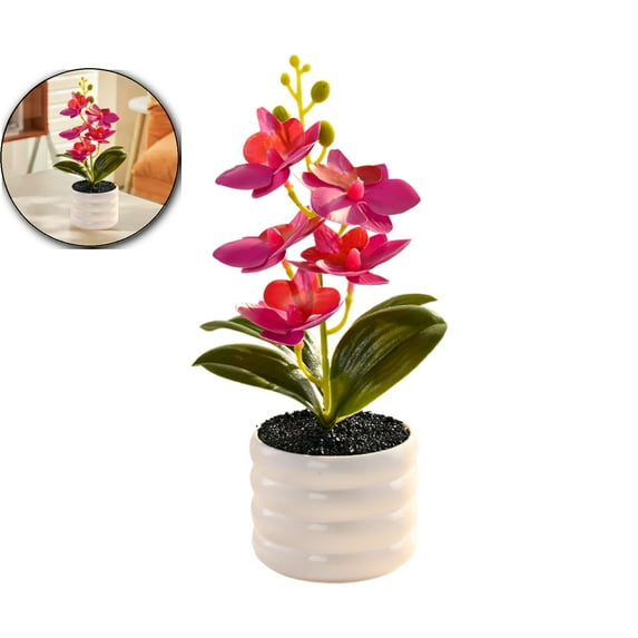 VQPeo Artificial Orchid Plant – Realistic Silk Flower in Rose– Plastic Potted Fake Bonsai – Lifelike Home, Office & Wedding Decor