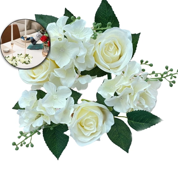 VQPeo Artificial Rose Candle Ring, Floral Wedding Centerpiece Garland, Reusable Polyester Wreath for Romantic Table Settings & Party Ambiance Enhancement