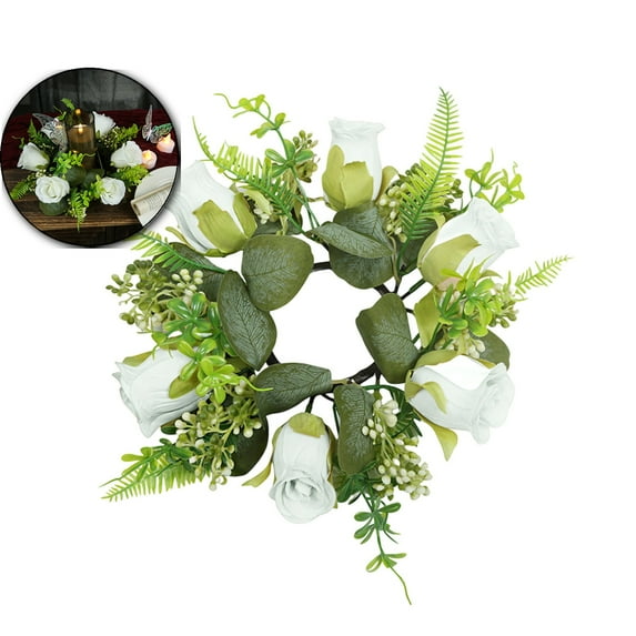 VQPeo Artificial Rose Candle Wreath for Home Decoration Wedding Party Centerpieces Realistic Faux Floral Design for Valentine Day and Thanksgiving