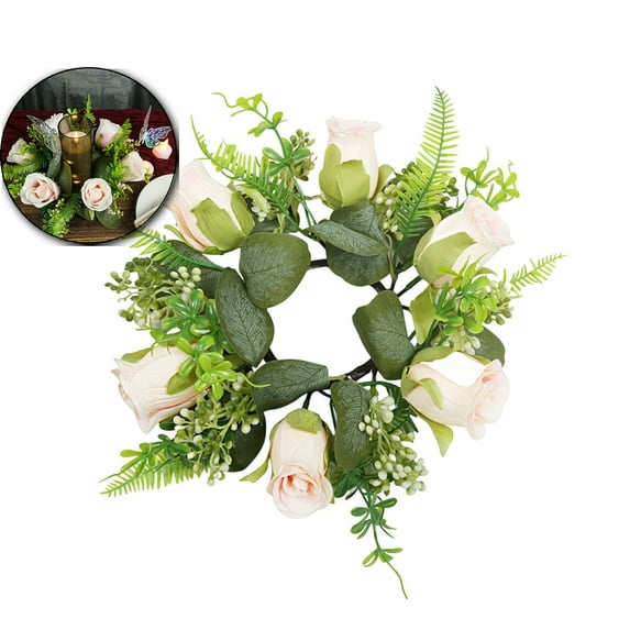 VQPeo Artificial Rose Candle Wreath for Home Decoration Wedding Party Centerpieces Realistic Faux Floral Design for Valentine Day and Thanksgiving