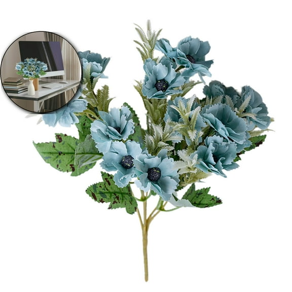 VQPeo Artificial Silk Anemone Flowers Realistic Home Decor Wedding Vase Centerpieces Bouquet(Blue)