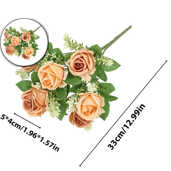 VQPeo Artificial Silk Flowers Realistic Roses Bouquet Long Stem for Home Wedding Decoration Party(Orange)