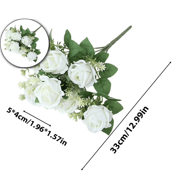 VQPeo Artificial Silk Flowers Realistic Roses Bouquet Long Stem for Home Wedding Decoration Party(White)