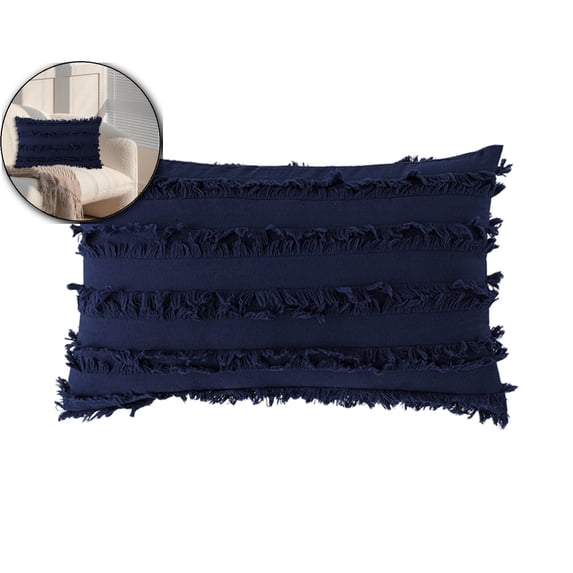 VQPeo Boho Striped Jacquard Decorative Throw Pillow Cover with Tassel - Cotton Linen Cushion Cover for Couch Sofa Chair