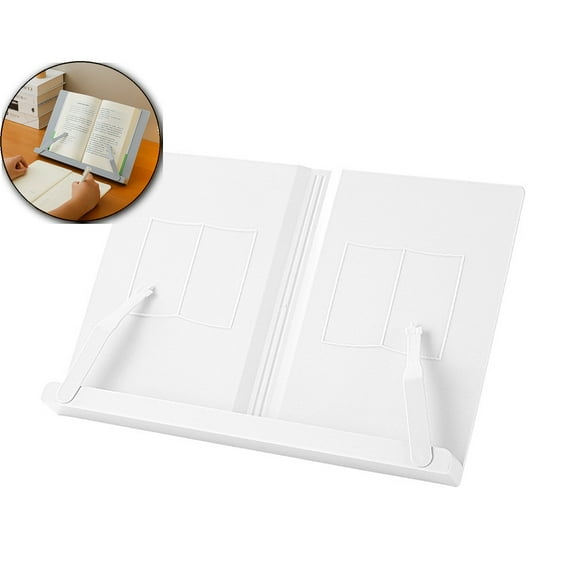 VQPeo Book Stand for Reading Angle Adjustable Book Holder Tray Foldable Cookbook Stand Desk Reading Stand with Page Paper Clips for Recipe Magazine Laptop