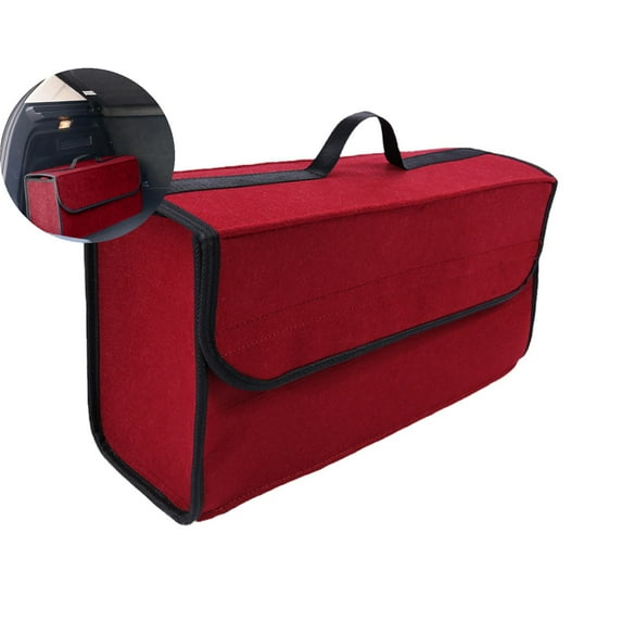 VQPeo Car Trunk Organizer Tote Bag, Small Collapsible Trunk Storage Box with Lid Handle, Soft Felt Trunk Storage Organizers, Univeral Fit in All Vehicles