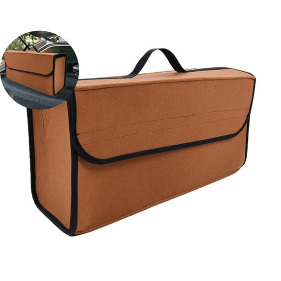 VQPeo Car Trunk Organizer Tote Bag, Small Collapsible Trunk Storage Box with Lid Handle, Soft Felt Trunk Storage Organizers, Univeral Fit in All Vehicles