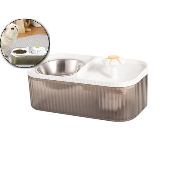 VQPeo Cat Water Fountain & Food Bowl, Quiet Pet Water Dispenser with Smart Pump, Filters & Stainless Steel Bowl- Ideal for Cats & Small Pets