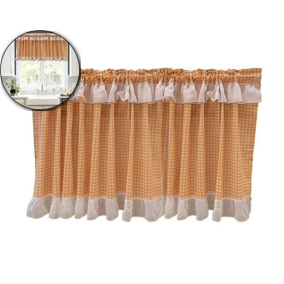 VQPeo Checkered Style Partition Curtain, Polyester Window Valance Rod Pocket Drape, Kitchen/Living Room Decorative Light Blocking Panel