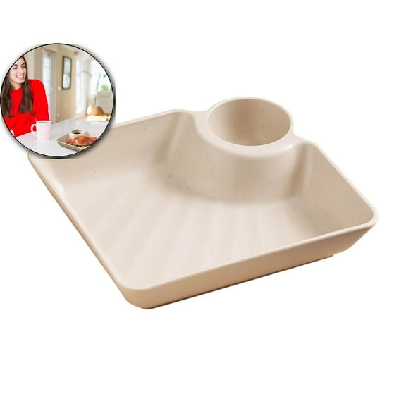 VQPeo Chips and Dip Plates, Plastic Serving Platter Set Dumpling Plate with Dipping Saucer, Divided Snack Serving Dishes for Appetizer, Sushi, Charcuterie, Reusable