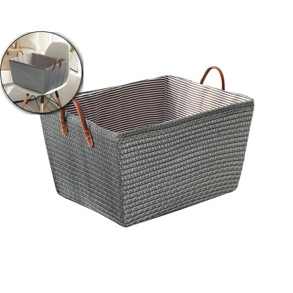 VQPeo Clothes Storage Basket with Handle Sturdy Storage Bins Basket Space Saving Storage Box Organizer Container Closet Organizer for Bedroom Laundry