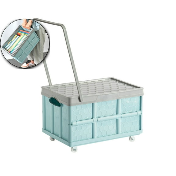 VQPeo Clothes Storage Organizer Rolling Storage Box on Wheels Practical Folding Bins, Plastic Tote Storage Box Container Stackable Folding Utility Crates for Clothes Books Snack