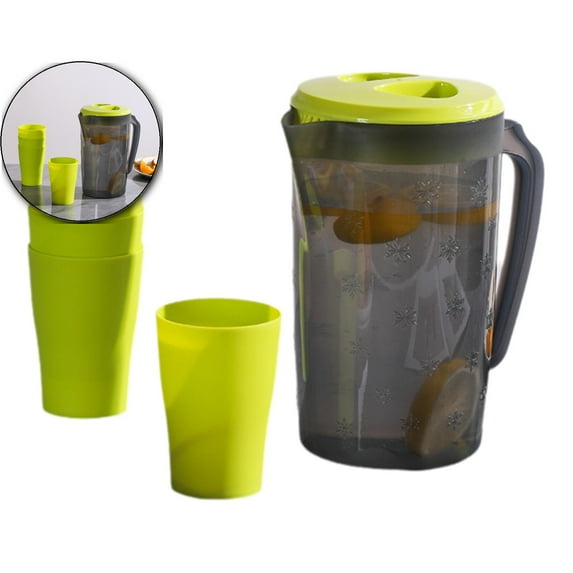 VQPeo Cold Brew Tea Kettle Set with 4 Cups – Large Capacity Plastic Water Kettle for Iced Tea, Cold Brew – Portable Pitcher with Handle & Lid