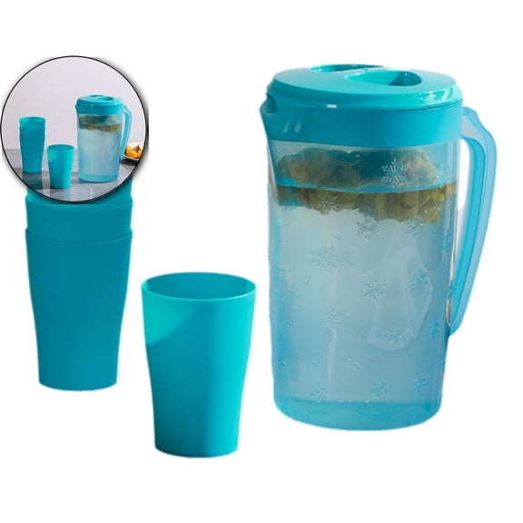 VQPeo Cold Brew Tea Kettle Set with 4 Cups – Large Capacity Plastic Water Kettle for Iced Tea, Cold Brew – Portable Pitcher with Handle & Lid