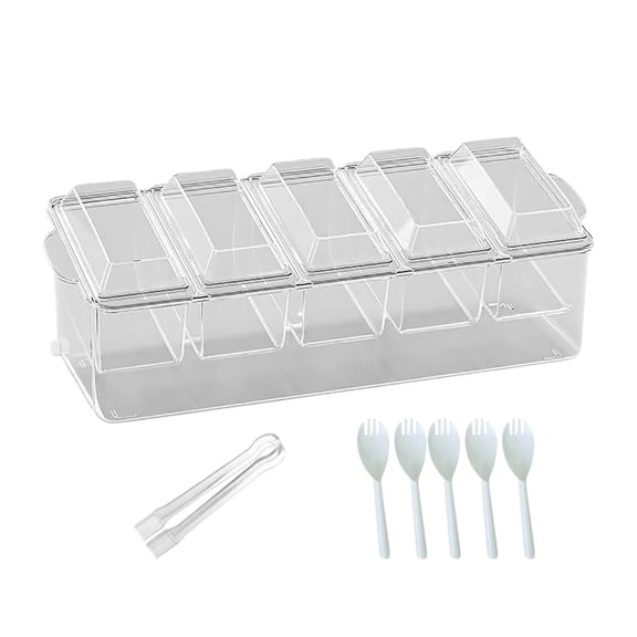 VQPeo Condiment Server on Ice, Chilled Caddy with 5 Removable Compartments, Chilled Serving Tray Container with Hinged Lid