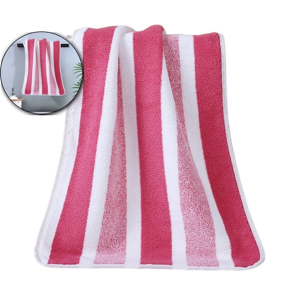 VQPeo Corals Fleece Towel, Quick Drying Bath Towel, Large Striped Absorbent Cloth for Daily Bathroom Use